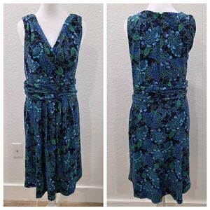 Talbots Navy and Emerald Floral Midi Dress